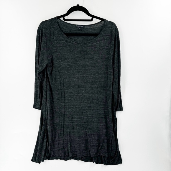 ✅ EILEEN FISHER Charcoal Ballet Neckline Long Sleeve Side Slits Tunic SIZE LARGE - Picture 1 of 4